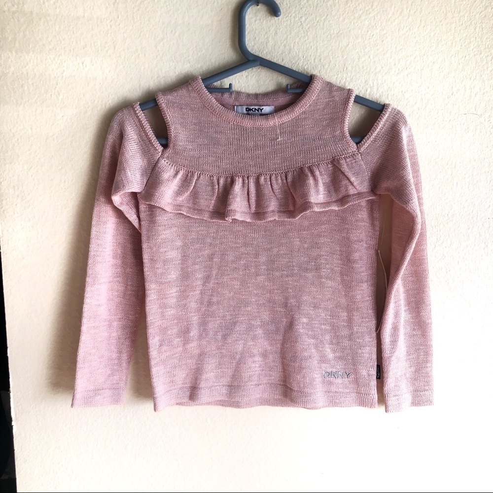 Pink DKNY Long Sleeve Off The Shoulder Girls Top